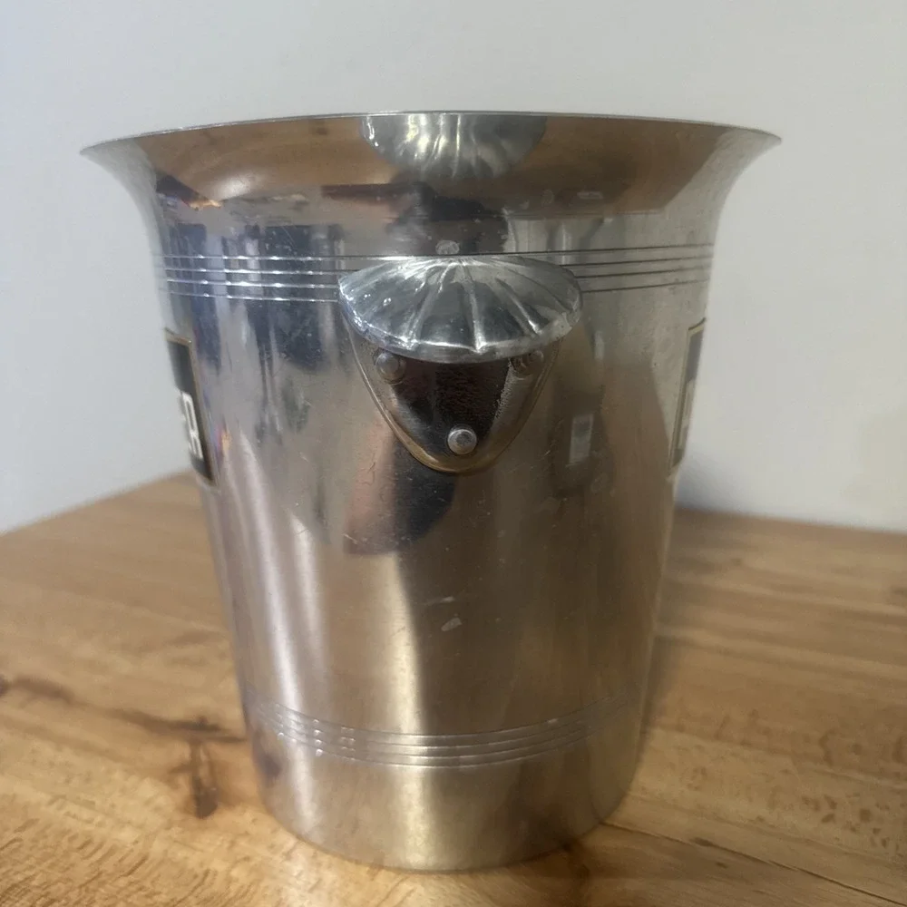 VTG French Pol Roger Champagne Ice Bucket With Black And Gold Label Metal